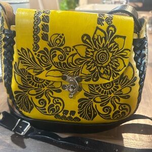 Leather Hand- Tooled Embossed Crossbody Bag